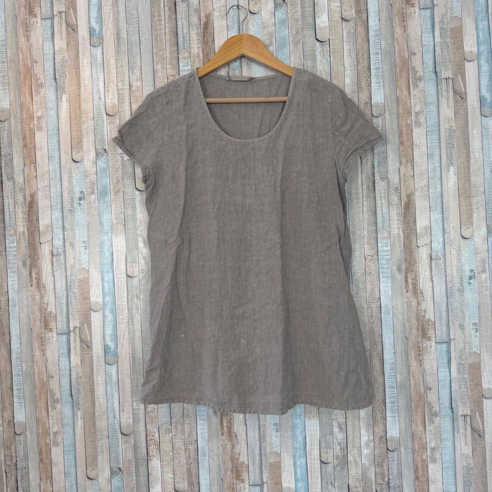 Elemente Clemente 10 M Scoop Neck 100% Linen Short Sleeve Shirt Top Minimalist